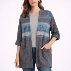 Sundance Gray & Blue Open-Front Cardigan Wool Cashmere Blend Cozy Layer